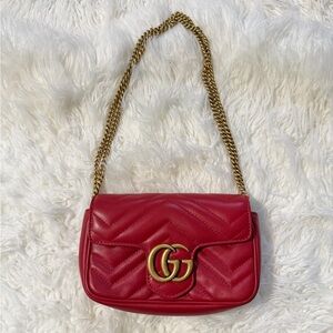 Gucci Red Crossbody Bag with Gold Chain